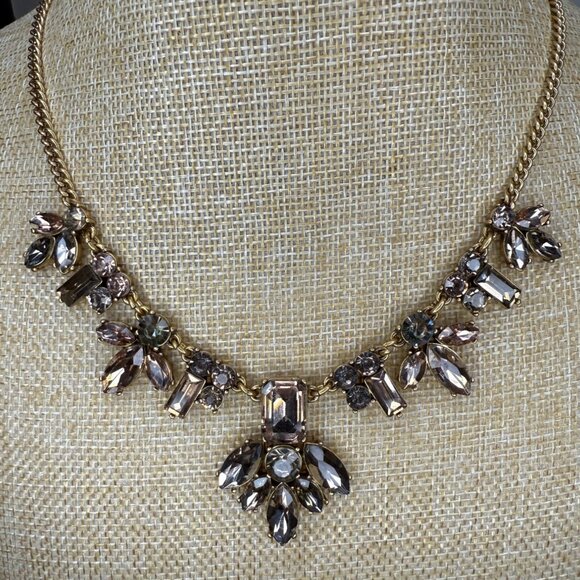 J.Crew Gold-Tone Crystal Statement Necklace With Adjustable Chain & Multifaceted - Picture 1 of 10